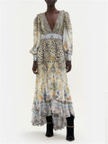 Plataz Autumn Niche Brand Middle East Dubai Famous Sexy V-Neck Personality Leopard Print Flowing Dress