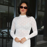 Plataz Women's Solid Color Round Lace Splicing Perspective Repair Body DJPT
