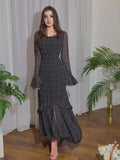 Plataz 2024 New Chiffon Spot Lotus Leaf Sleeve Temperament Long Splicing Irregular Dress