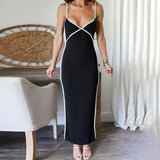 Plataz Summer New Women's Sexy Bare Back Black And White Lines Bump Color Chest Sling Dress