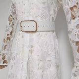 Plataz Water-Soluble Lace Dress 2025 Spring Temperament Embroidery Empty Belt With White Dress Dress