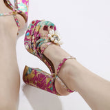 Plataz New High-Heeled Waterproof Table Banquet Ladies Dingy Sandals Large-Size Fashion Show Floral Fish Mouth Sandals High Quality Shoes