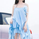 Plataz 2025 Spring And Summer New Holiday Wind Three-Dimensional Flowers Hanging Neck Lotus Leaf Side Dress
