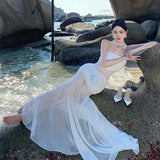 Plataz Holiday Style Sexy Perspective Chiffon Flower Bra Dress Female Design Sense Of Body Quality Dress