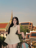 Plataz Shuxin Jennie With The Same High-End French Sweet Dot Dress Woman Thin Folded Folded Folded Tying Dress