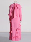Plataz Dress Women's Dress 2025 Spring Fashion High Tie Spliced Flower Pink Dress