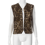 Plataz Women's 2024 Summer New Leopard-Print Cardigan Sleeveless Casual Top DJPT