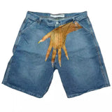 Plataz Hip-Hop Trend Pattern Print Denim Shorts Men's High Street Trendy Couple Casual Five-Point Pants DJPT