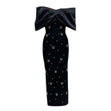 Plataz Autumn Elegant Fashion Butterfly Bow Hot Diamond Bandage Evening Dress Women's One-Word Shoulder Dress