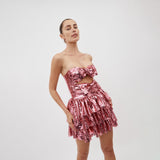 Plataz Party Dress Hollow Folded Dress Pink Bow Square Brighten Breast Skirt