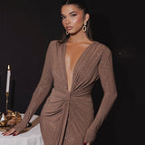 Plataz And Winter Fashion Sexy Deep V Tie Ribbon Dress New Babes Open Fork To Repair Dress HZ0628