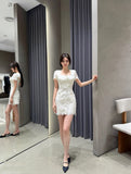 Plataz Collar High-End Hollow Lace Dress In The Spring Of 2024 New Ivory White Waist Temperament Style Dress