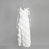Plataz Of Lotus Edges Long Dress 2025 Summer New Sexy Open Fork Body Dress HZ0628