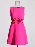 Plataz Small Sexy A-Dress 2025 New Round-Neck Sleeveless Design Lumbar Three-Dimensional Flowers Short Dress Dress Woman