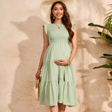 Plataz Summer Women's Flying Sleeves Folded Layered Short-Sleeved Dress Chiffon Pregnant Women's Dress Maternity