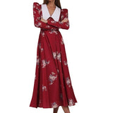 Plataz Floral Print Temperament Long-Sleeved Waist-Up Retro Swing Dress