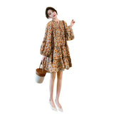 Plataz Floral Dress Women's Spring And Summer French Retro Skirt Lantern Sleeve Loose National Wind Seaside Beach Dress Fairy