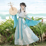 Plataz Design Blue Water Han Suit Women Dunhuang Western Wind Coat Slings Half Skirt Set 9061