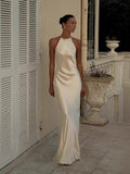 Plataz Sexy Bare Back Hanging Neck Sling Dress Simple Imitation Silk Satin Acetic Acid Thin Dress Dress HZ0628