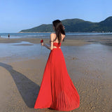 Plataz Dress Design Slenyi Empty Lumened Dress Women Summer Seaside Vacation Sling Dress