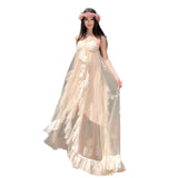 Plataz Niche Sling Dress Woman Seaside Holiday Dress Super Fairy Birthday Dress Engagement Morning Robe Banquet Dress DJPT