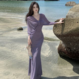 Plataz Design Pure Luster Brae-Shaped Shoulder Dress Studded Temperament Banquet Seaside Holiday Dress