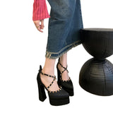 Plataz And Summer 2024 New Fashion Rivet Coarse And Hate High-Point Silk And Satin High-Heeled Walk Show Women's Singles Shoes High Quality Shoes