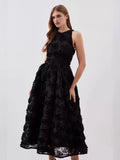Plataz Summer New Round-Neck Sleeveless Three-Dimensional Flower Belt To Receive Long-Term Dress Women