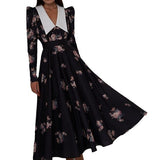 Plataz French Doll-Necked Flower-Print Court Feast Dress