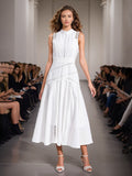 Plataz Style Dress 2025 Spring And Summer New Sleeveless Collar Sexy Lace Hollow Lotus Leaf Dress