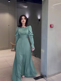 Plataz 2024 Court Style Bubble Collar Wood Ear To Collect Waist Solid Color Long Sleeve Dress