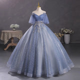 Plataz Gray-Blue Temperament Beautiful Solo Performance Costume Student Vocal Art Canopopy Skirt Annual Meeting Host Evening Dress