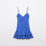 Plataz New Women's Wear V-Neck High-Waisted Splicing Medium-Long Sling Dress Women's Style DJPT