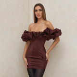 Plataz Dress Bagged Ass Skirt Braided Shoulder Fish Bone Lotus Leaf Side Dress
