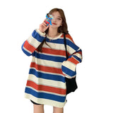 Plataz Net Red T-Shirt Women In Rainbow Striped Long-Sleeved Top 2025 Autumn Dress Korean Version Loose Bottoming Shirt DJPT