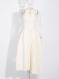 Plataz Feel Dress Woman 2025 New Vietnamese Style Design Feeling Waist Thin Sleeveless Splicing Long Dress