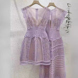 Plataz 2025 Lace Yarn Embroidery Line Lace Splicing Medium Long Dress Dress 817