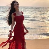 Plataz Girls Slim Skinny Irregular Sheaf Sling Chiffon Skirt Maldives Beach Seaside Dress