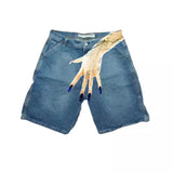 Plataz Hip-Hop Trend Pattern Print Denim Shorts Men's High Street Trendy Couple Casual Five-Point Pants DJPT