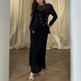 Plataz Women's Clothing In The Autumn Of 2024 Solid Color Round Collars Thin Slings Long Skirts Two Sets