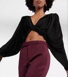 Plataz Autumn Street Fashion Trend Sexy Deep V Kinesi Folded Temperament Bat Top Woman