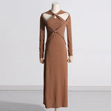 Plataz 2024 Hanging Neck Long Sleeve Dress Slim Light Luxury Sexy Long Dress