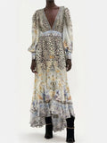 Plataz Autumn Niche Brand Middle East Dubai Famous Sexy V-Neck Personality Leopard Print Flowing Dress