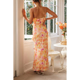 Plataz Women's New Slingless Sleeveless Laminated V-Necked Leaf-Side Dress HZ0628
