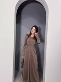 Plataz Temperament Retro V-Neck Age-Retracted Bubble Sleeve Long-Sleeved Collared With Long Sleeve Dress