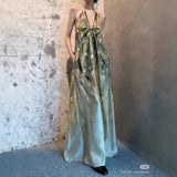 Plataz High-End Spring-Summer New Holiday Wind Hanging Shoulder Dress V Neck Strapped Bare Back Dress