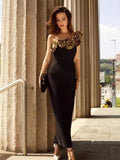 Plataz Three-Dimensional Flower Women's Bandage Evening Dress Skinny Temperament Party Party With Hip Dress