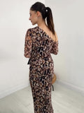 Plataz 2024 New Leopard-Print Twilled Long-Sleeved Long Temperament Dress Woman
