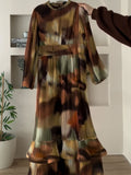Plataz 2025 New Fashion Temperament Long-Sleeved Round Collar Loose Design Dress Dress Dress Dress Woman
