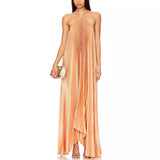 Plataz Women's Clothing Hanging Neck-Deck Sexy Dress Holiday Sleeveless Fashion 100 Folded Women 8080 HZ0628